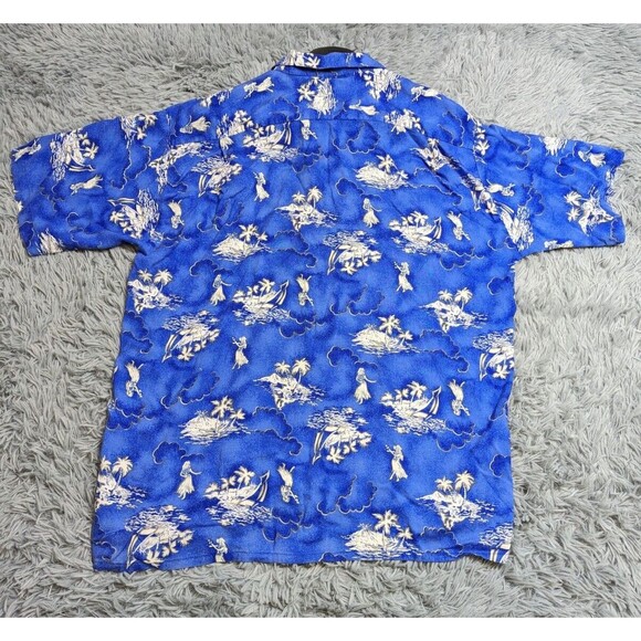 Pineapple Connection Hawaiian Shirt Mens Size XL XLarge Blue Hula Girl Palms - Picture 2 of 10